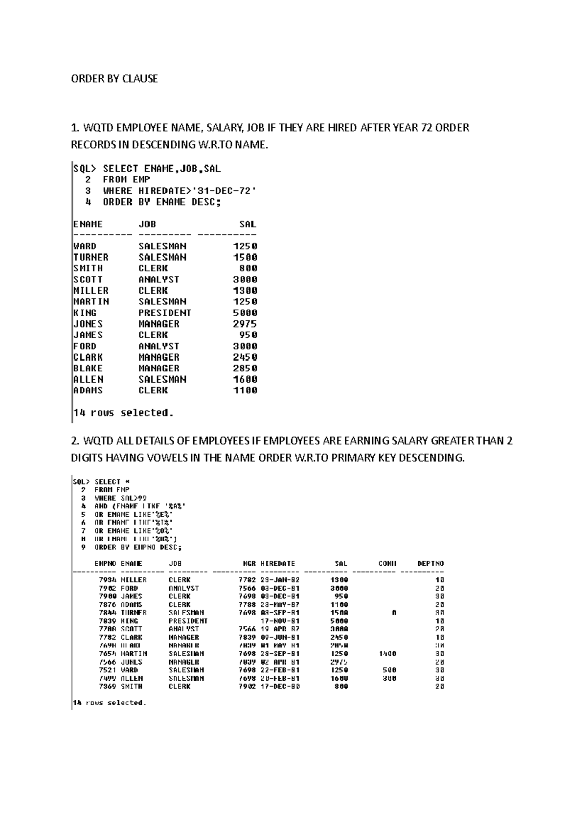 Order BY Clause: SQL Queries for Employee Data Analysis - Studocu