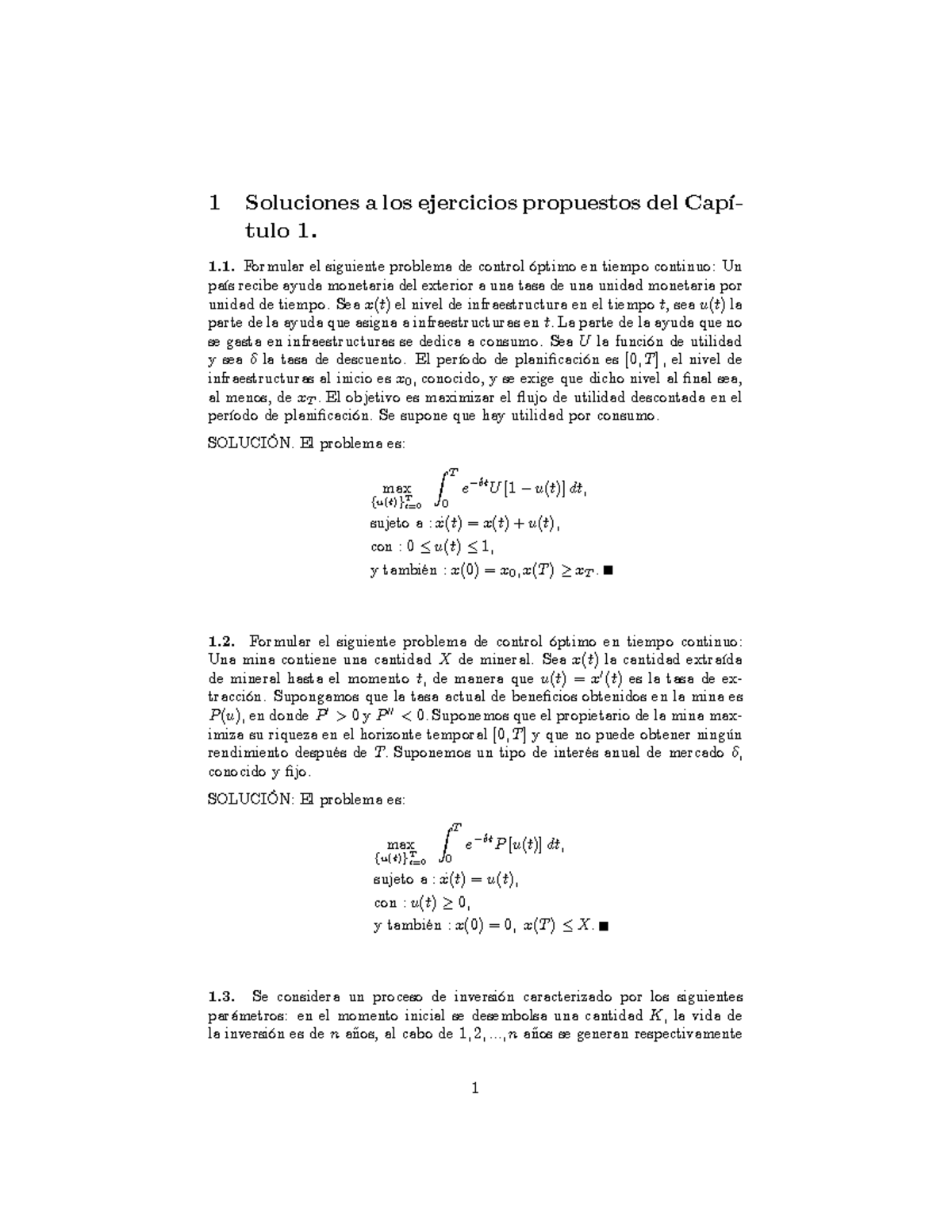 Solucionario de Ejercicios de Optimización Dinámica E. Cerdá - Capítulo 1 y 2 - Document Preview