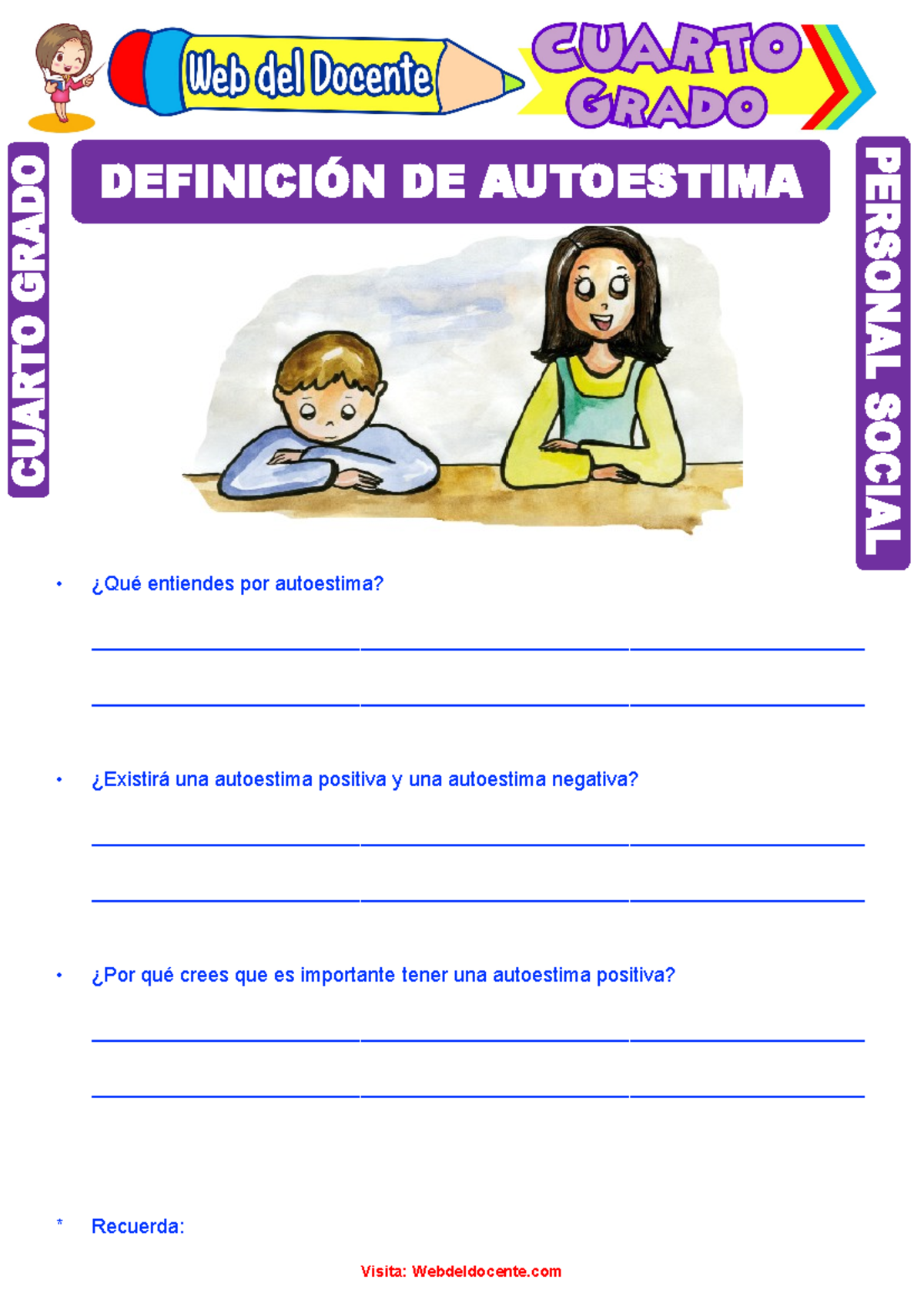 Definición de Autoestima para Cuarto Grado de Primaria - • ¿Qué ...
