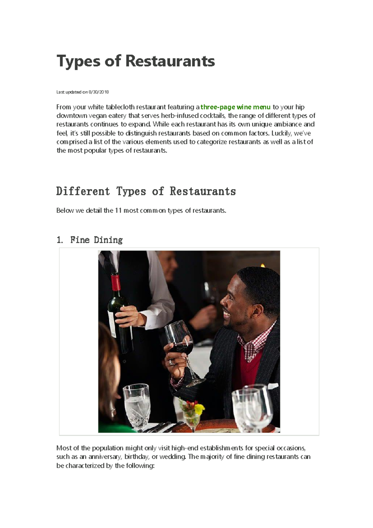 Types of Restaurants: A Comprehensive Guide to Dining Styles - Studocu