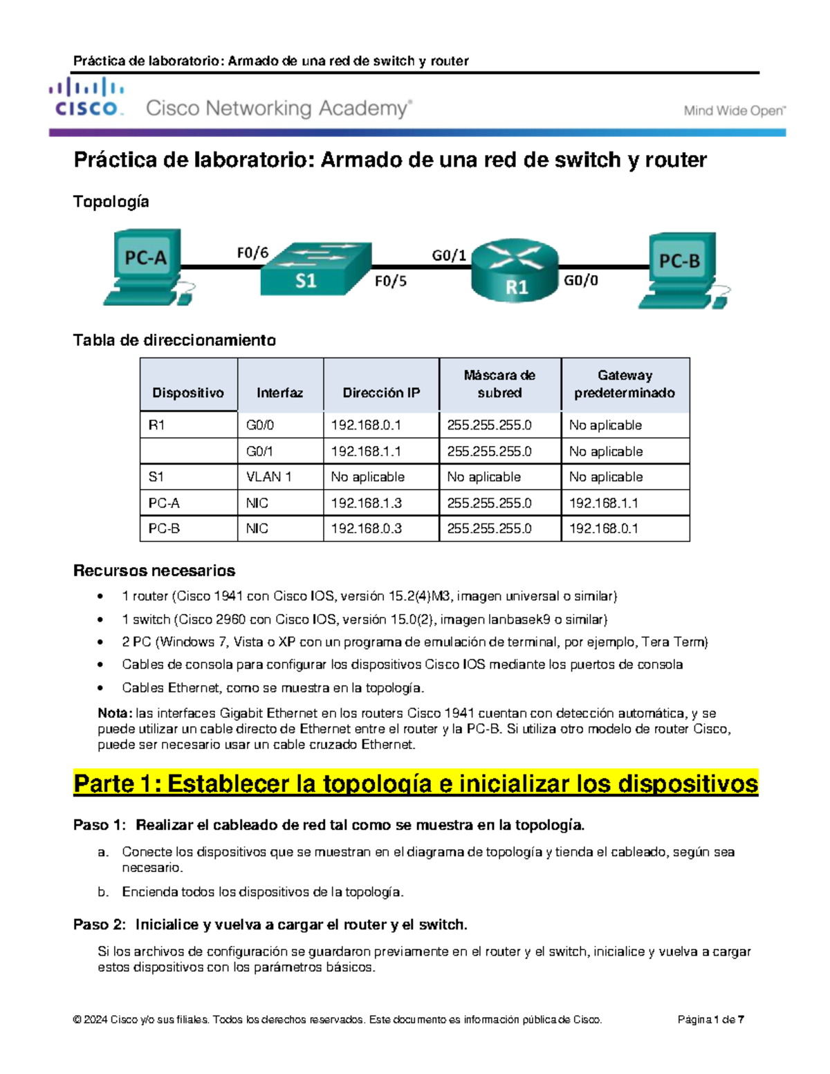 Lab - Configuración de red con switches y routers (CCNA) - Studocu