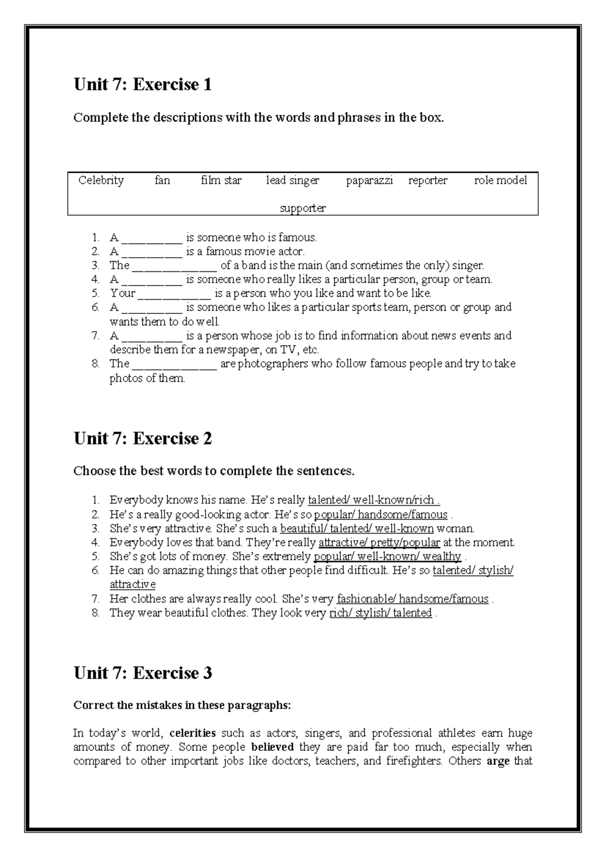 Unit 7: Grammar Vocabulary Exercises and Descriptions - Studocu