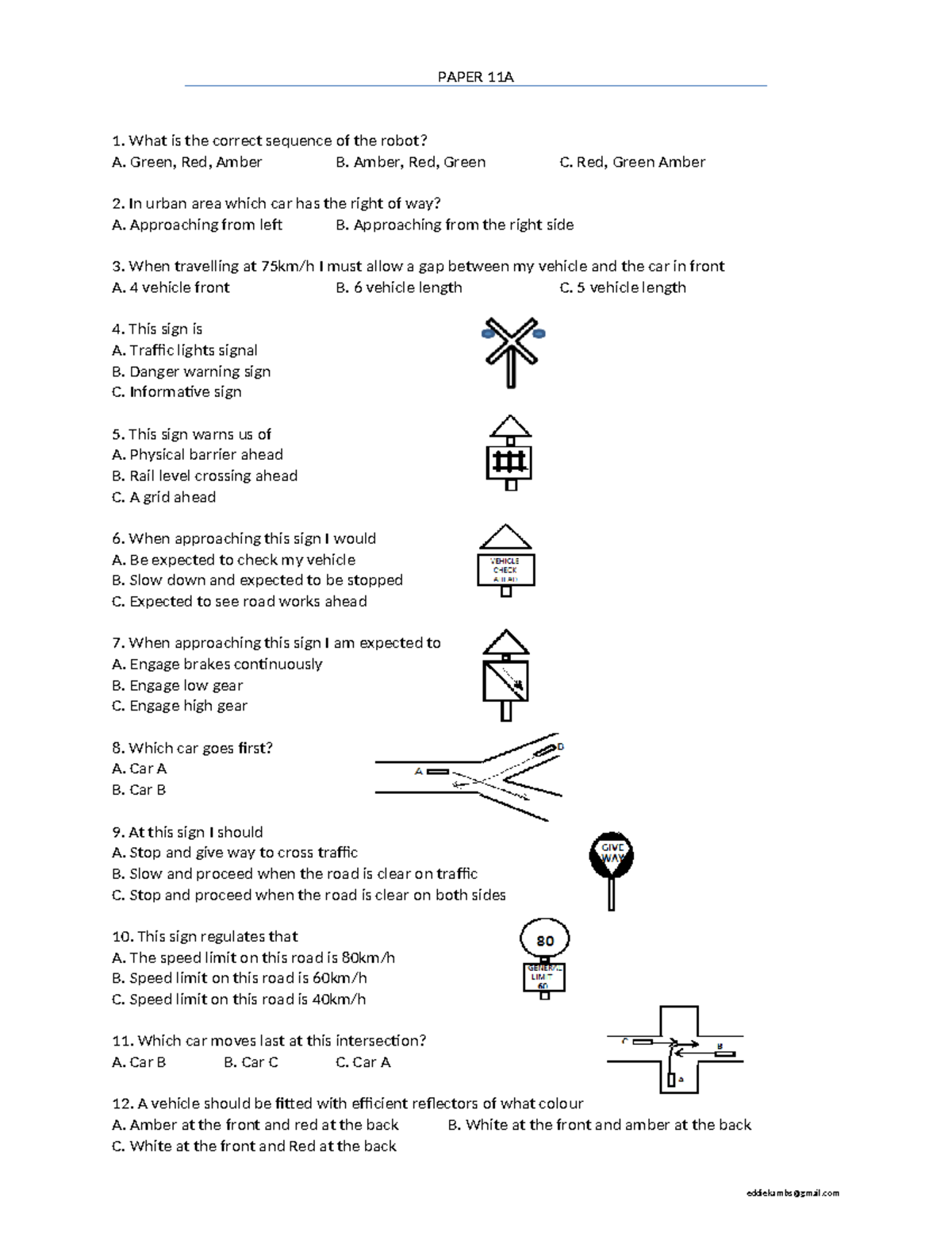 Paper 11A - Traffic Rules and Signage Quiz - Studocu