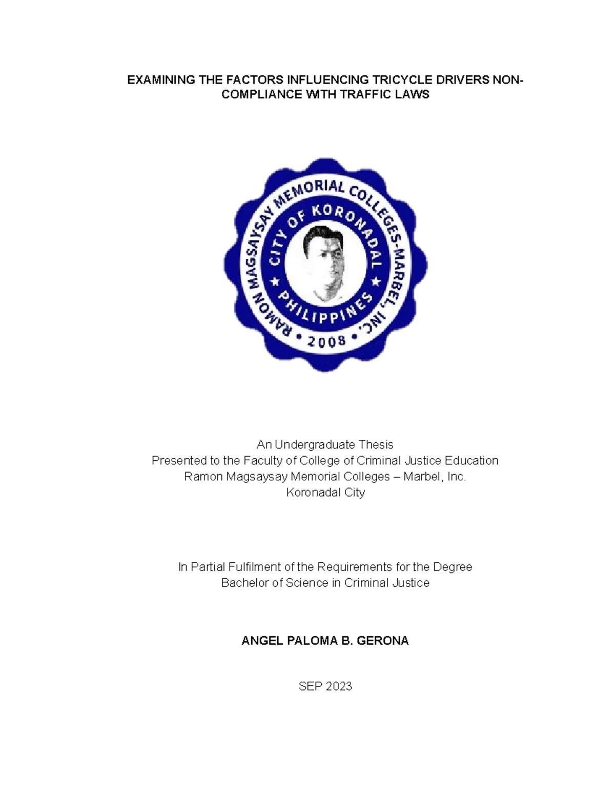 Factors Influencing Tricycle Drivers' Non-Compliance with Traffic Laws ...