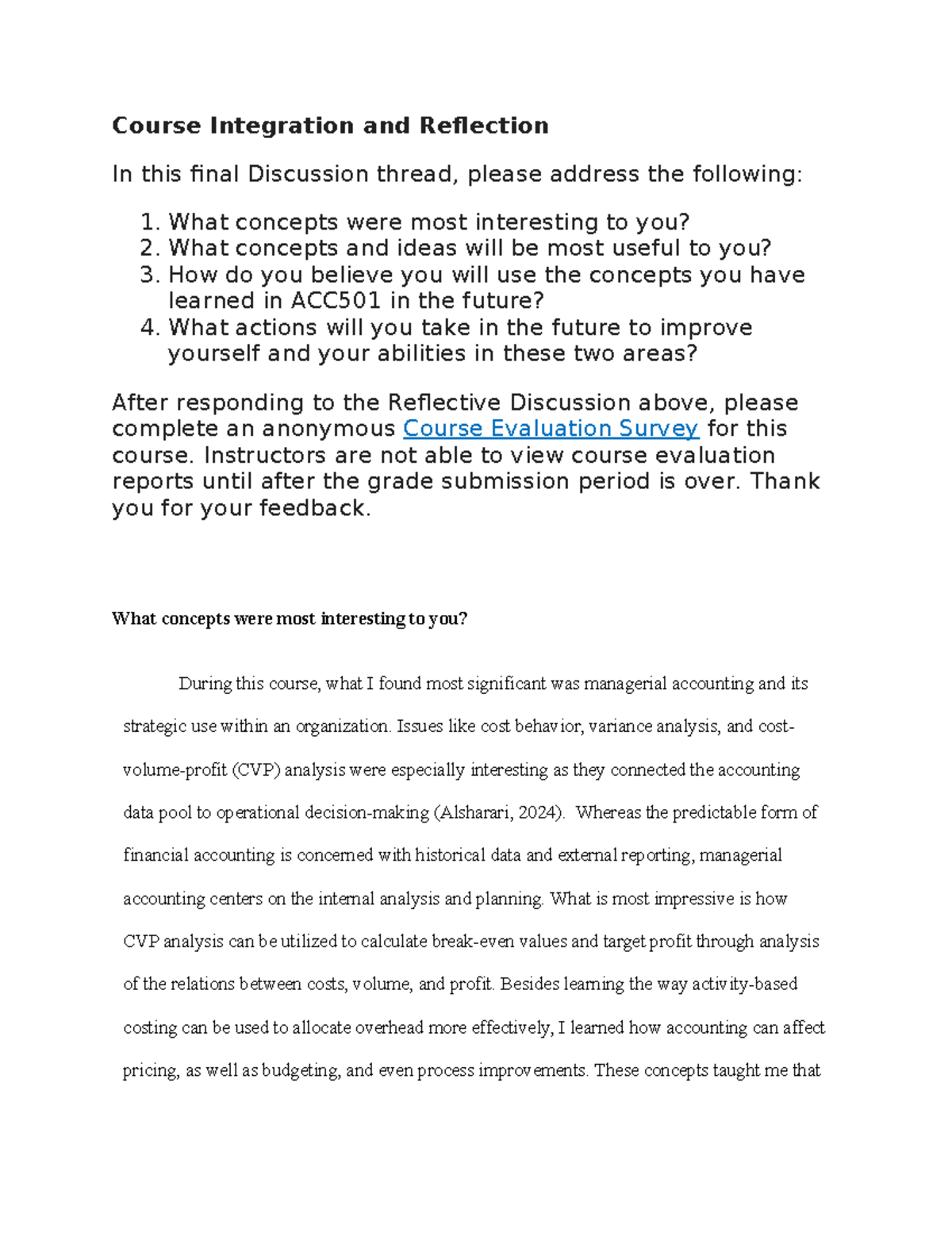 ACC501 Final Discussion: Course Integration and Reflection - Studocu