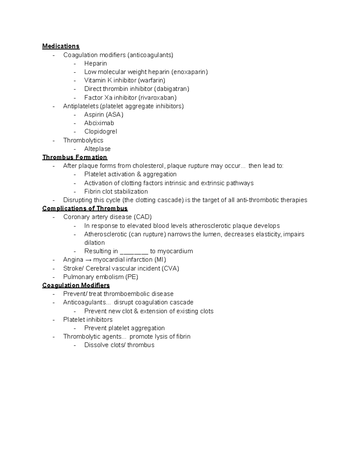 Coagulation Modifiers: Key Class Notes for Advanced Nursing 2023 - Studocu