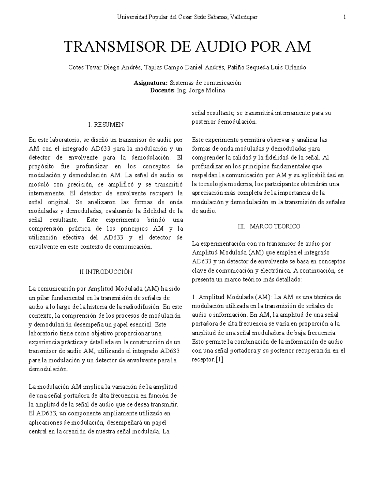INF1. Laboratorio de Transmisión y Demodulación de AM - Studocu