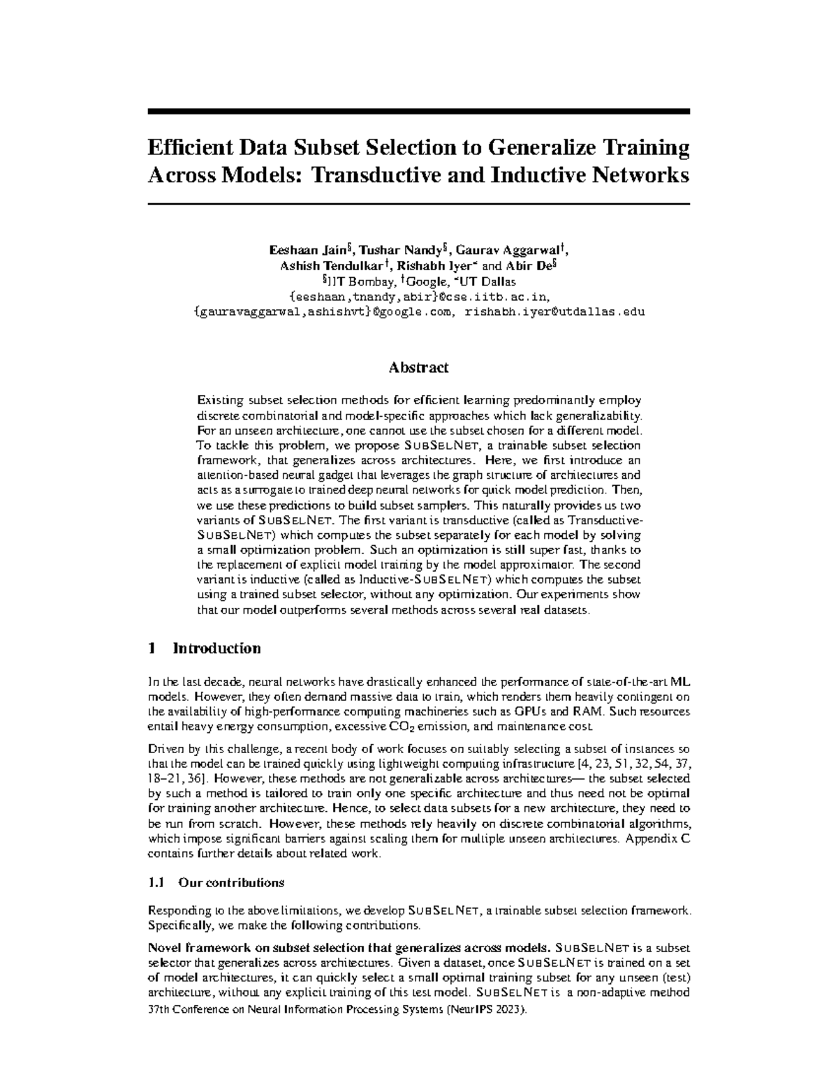 Efficient Data Subset Selection for Generalization in ML Models ...