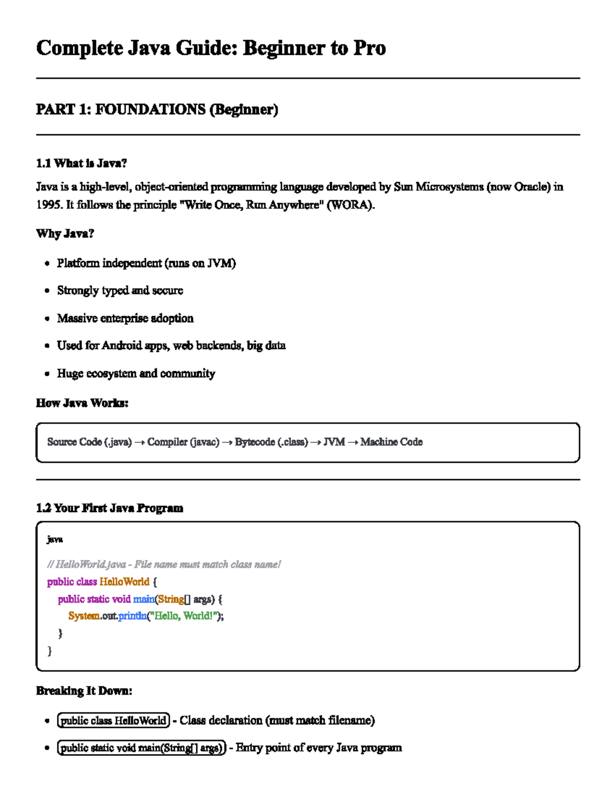 Java Practical Guide: Beginner to Pro - Foundations Part 1 - Studocu