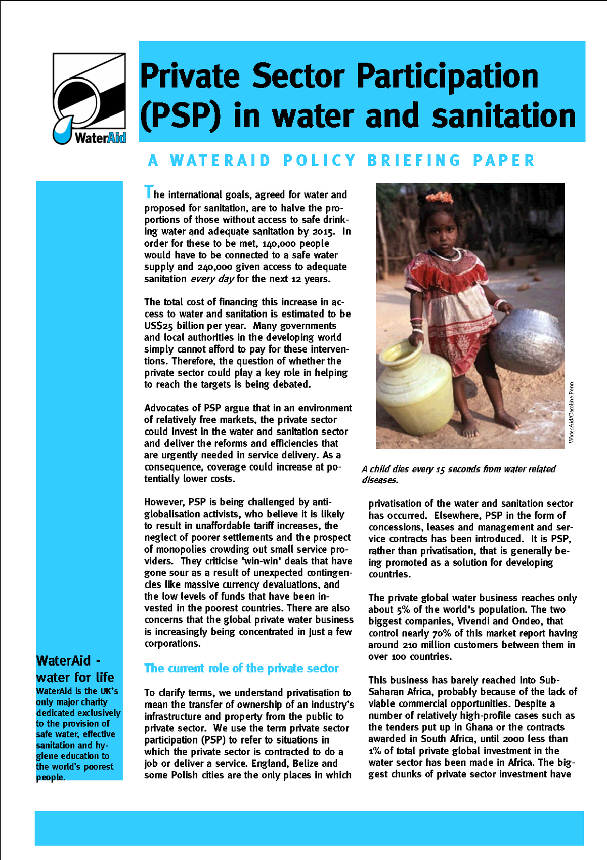 PSP in Water & Sanitation: Challenges and Opportunities for Developing ...