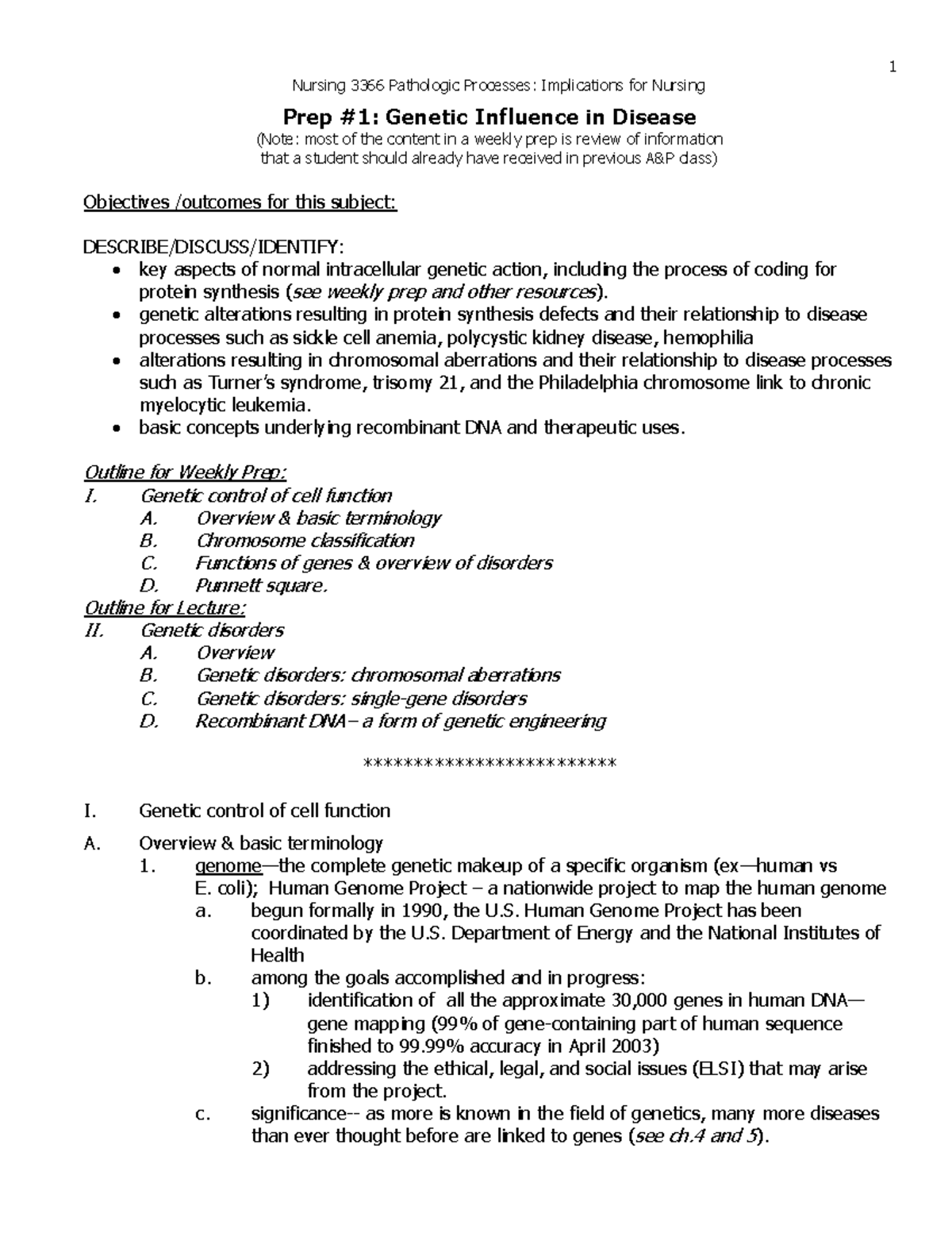 Nursing 3366 Prep: Genetic Influence in Disease Processes - Studocu