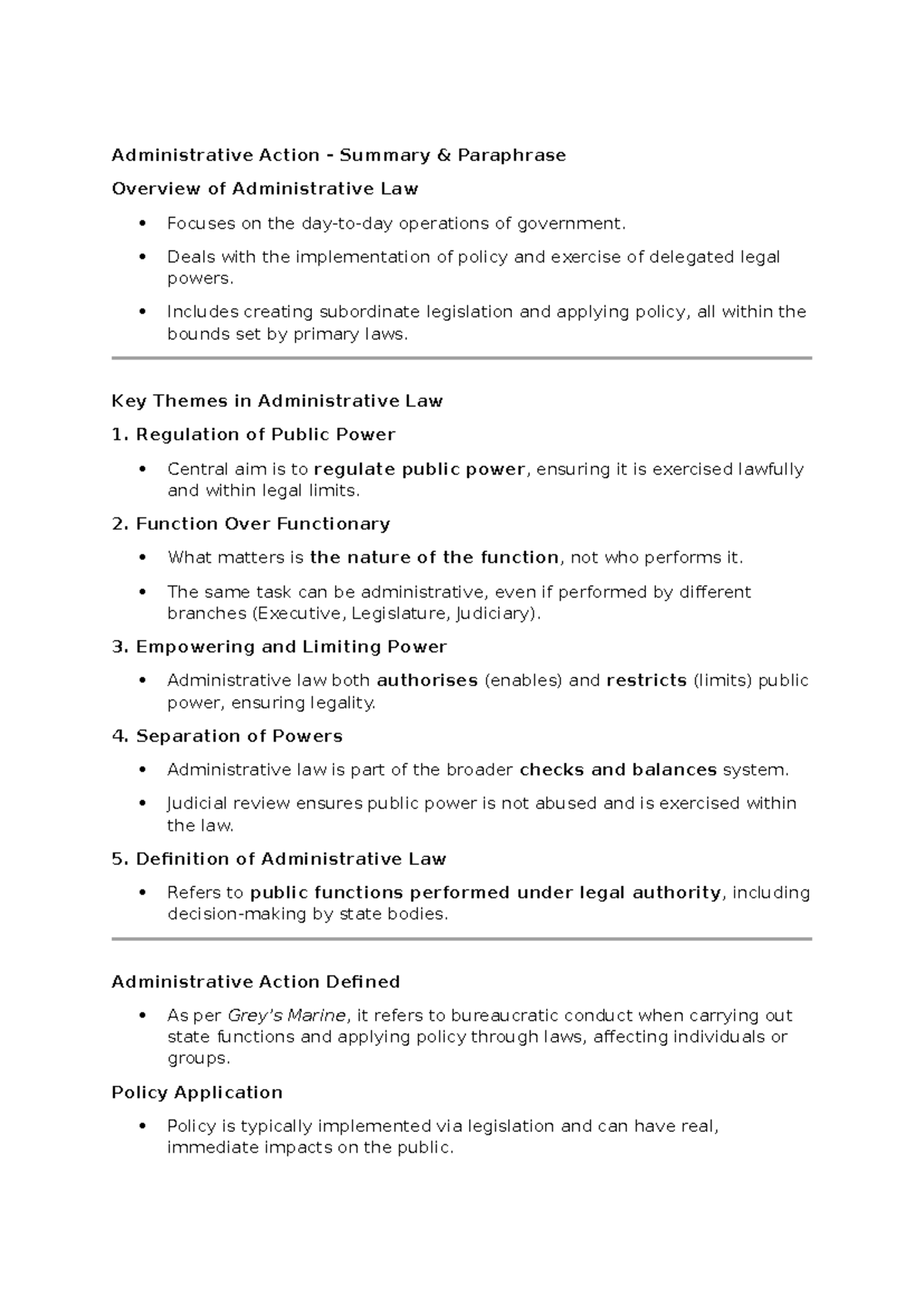 Administrative action summary: Overview of administrative law ...