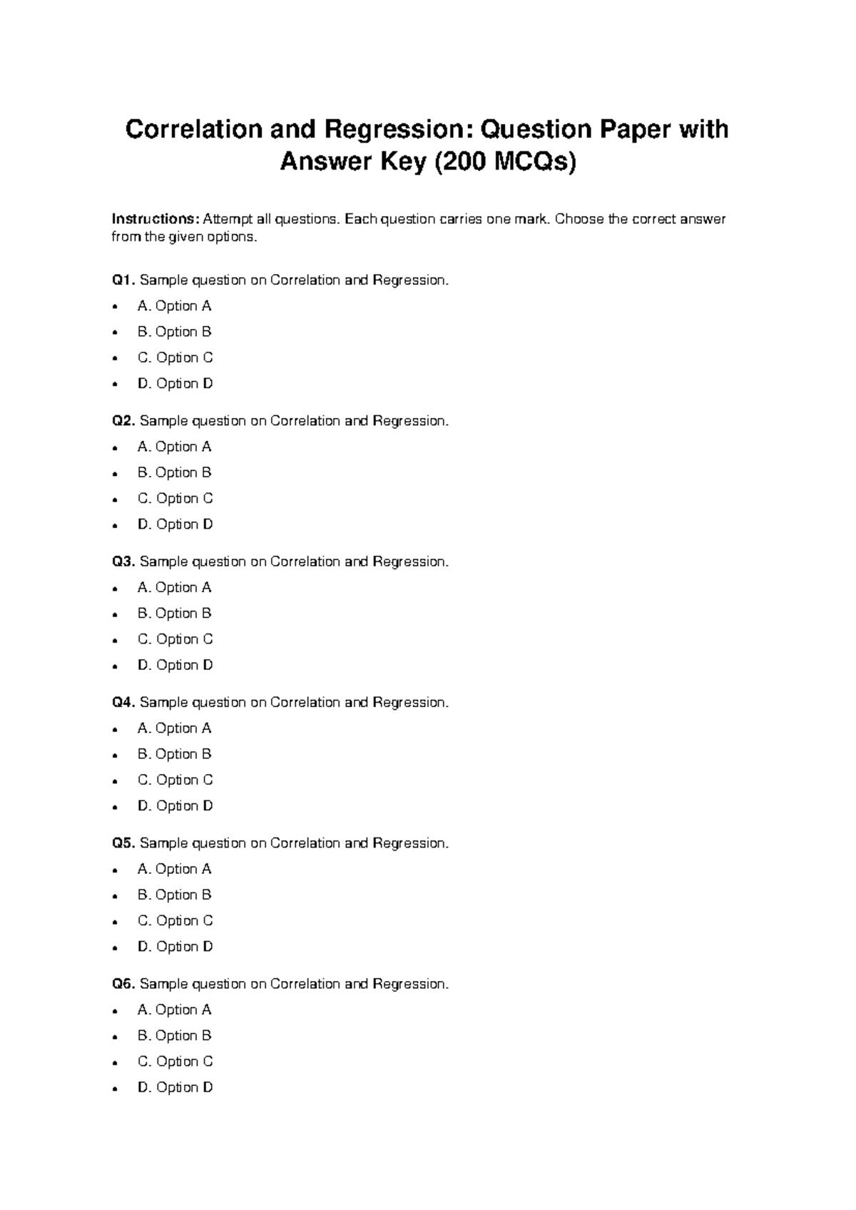 Correlation & Regression: 200 MCQs with Answer Key - Studocu