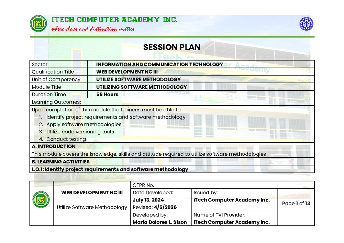 Session Plan: Utilizing Software Methodology in Web Development NC ...
