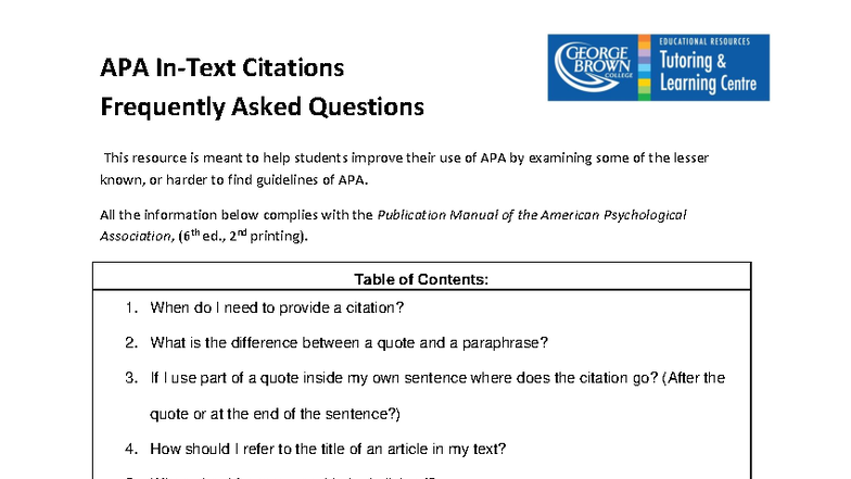 APA Citations FAQ: Essential Guidelines for Students - Studocu