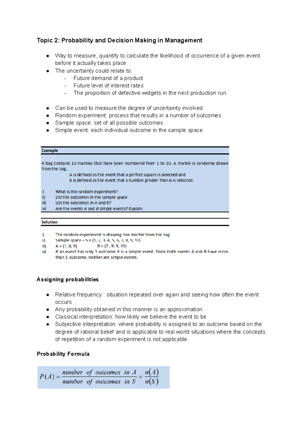 MATH1012 - Exam Preparation - Topic 2: Probability and Decision Making ...