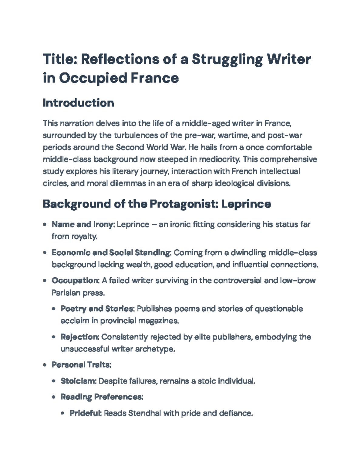 Reflections on a Struggling Writer in Occupied France: A Literary Study ...