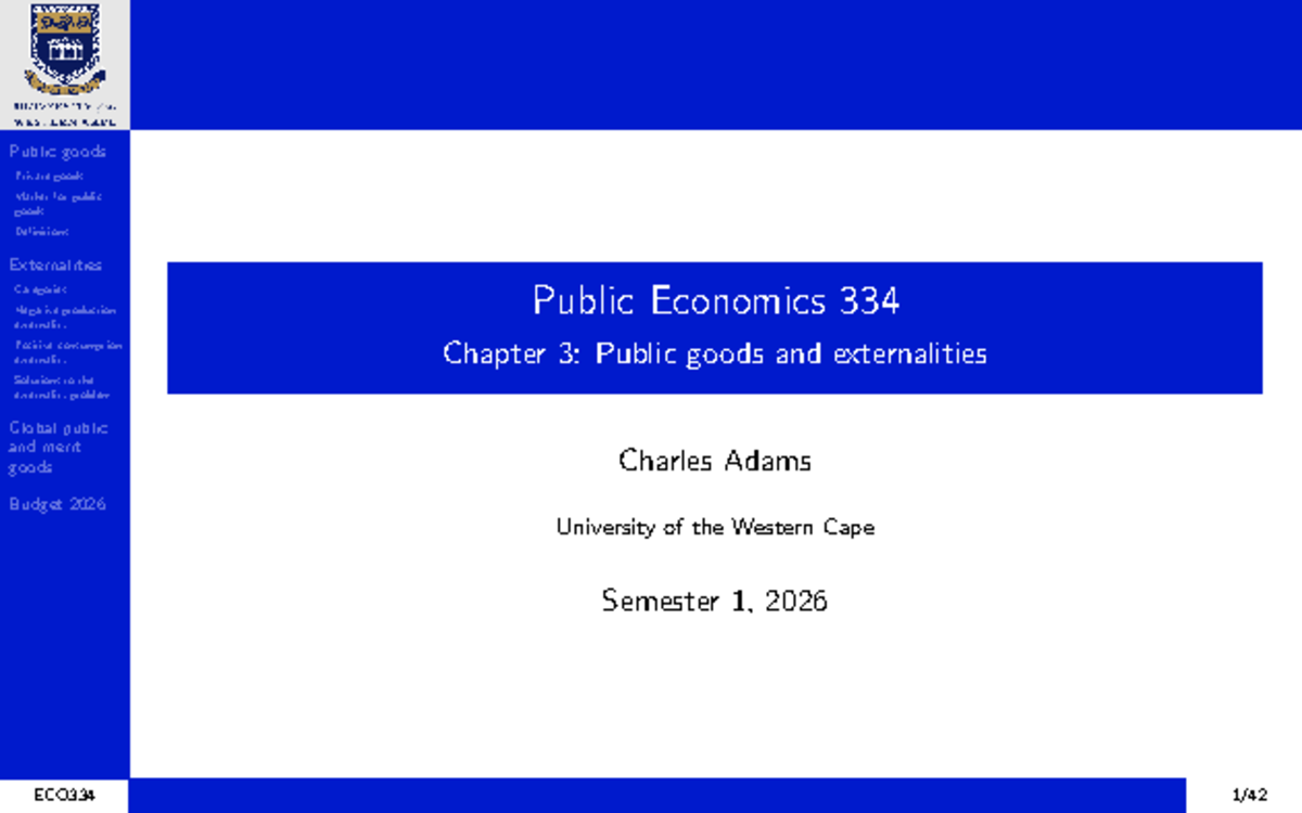 ECO334 Chapter 3: Public Goods and Externalities - Studocu