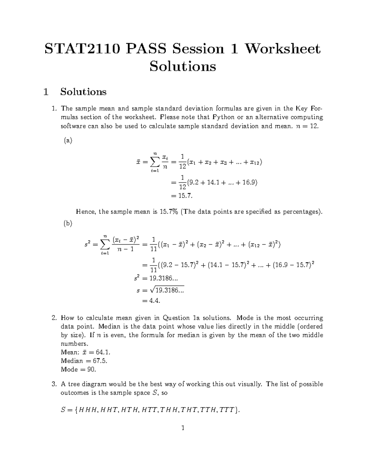 STAT2110 PASS Session 1 Worksheet Solutions - Please note that Python ...