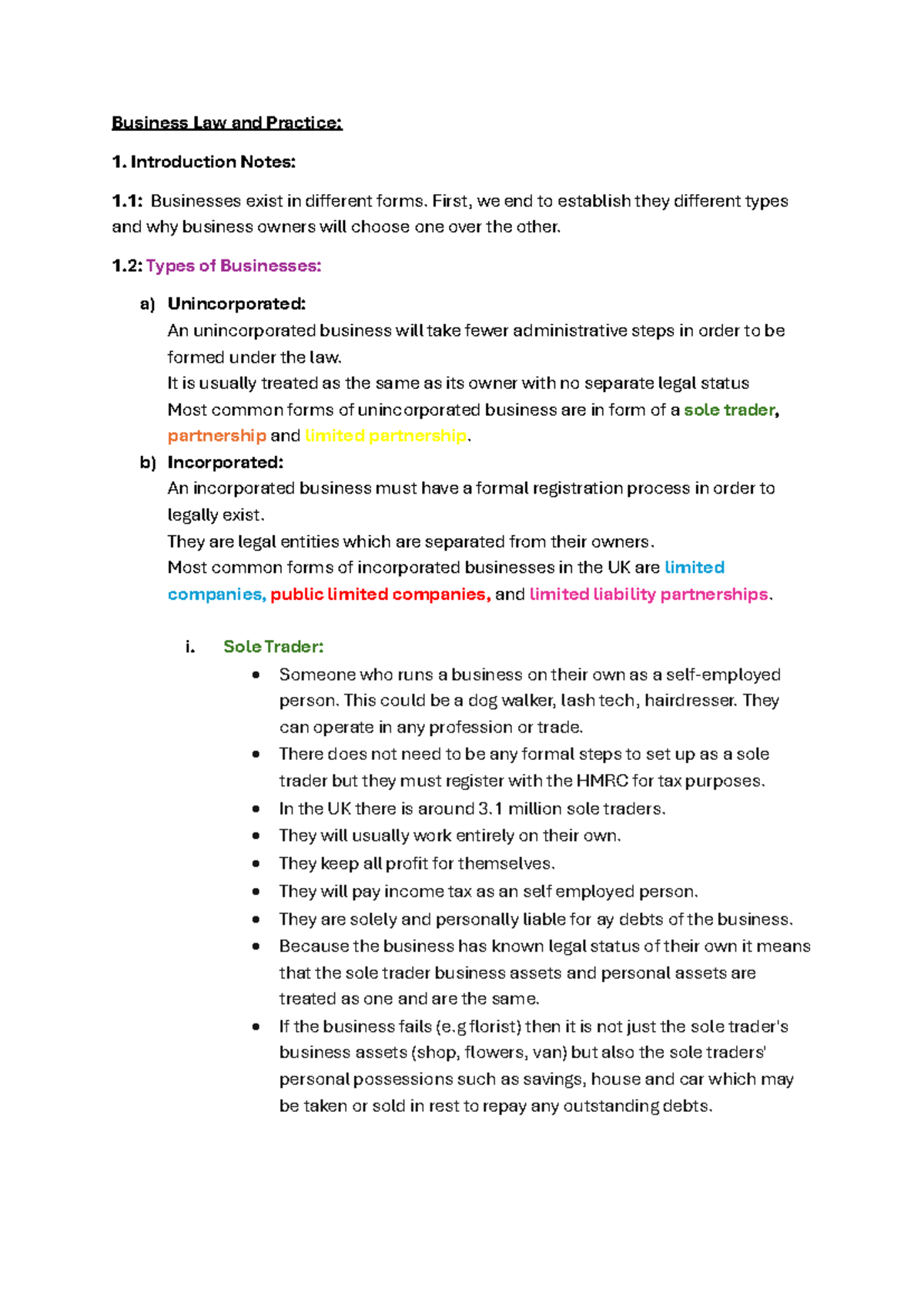 Business Law 101 - Introductory Notes on Business Types and Liabilities ...