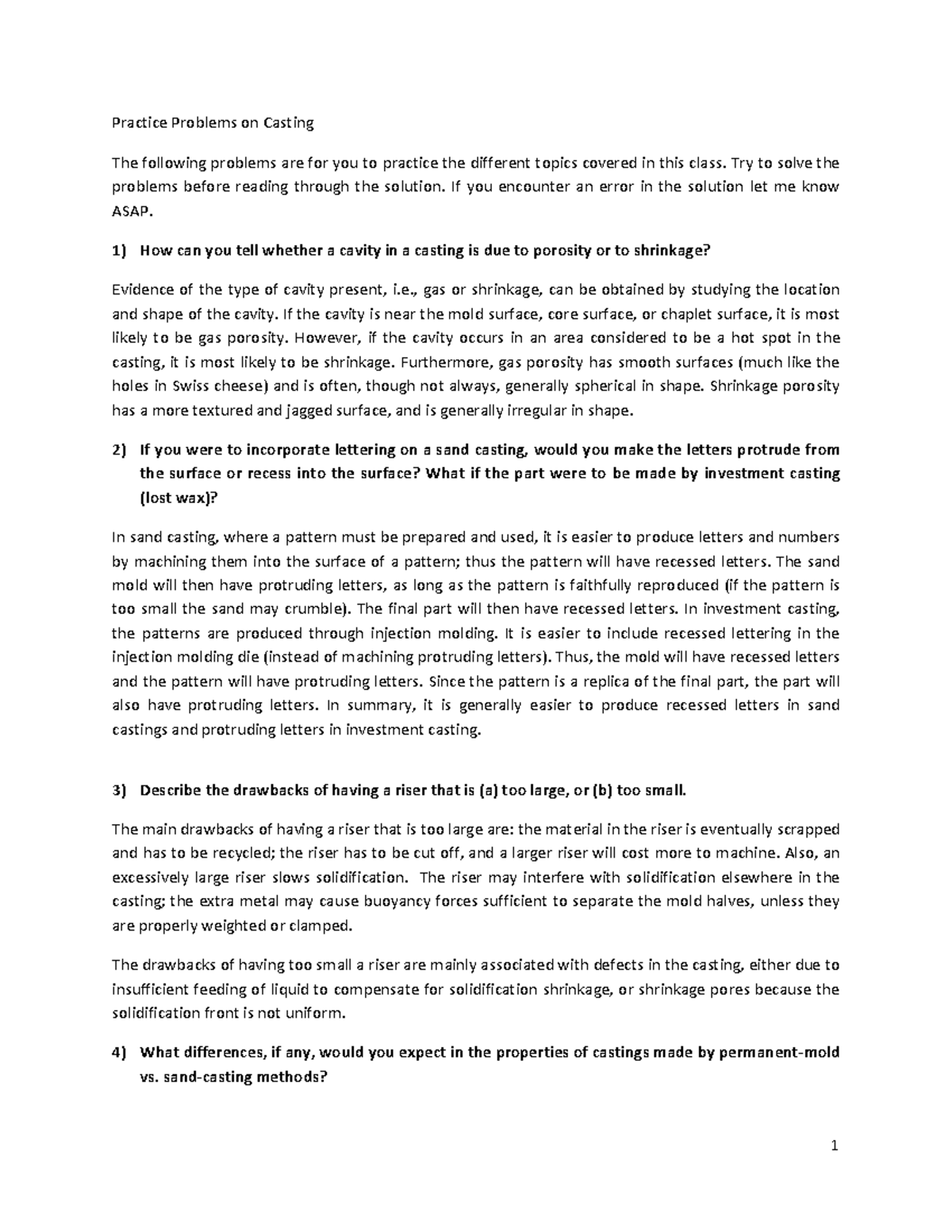 Casting Practice Problems - Concepts and Solutions - Studocu