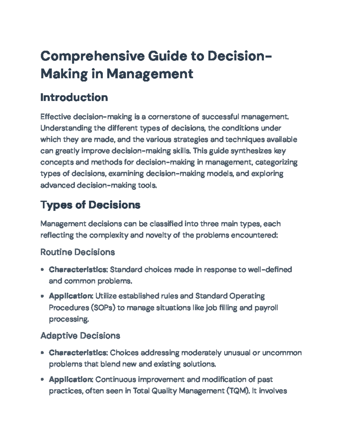 Comprehensive Guide to Decision-Making in Management - Comprehensive ...