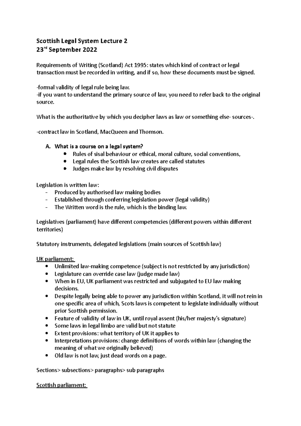 Scottish Legal System Lecture 2 - Key Aspects of Scottish Law - Studocu
