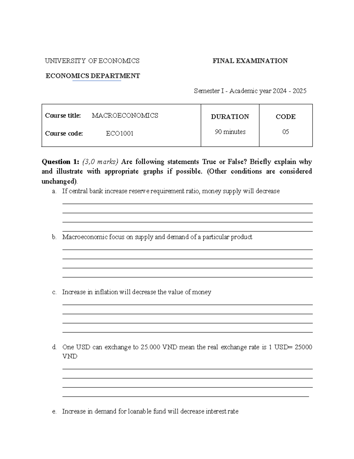 Final Exam Review - ECO Macroeconomics 90-min - Semester 2024-2025 ...