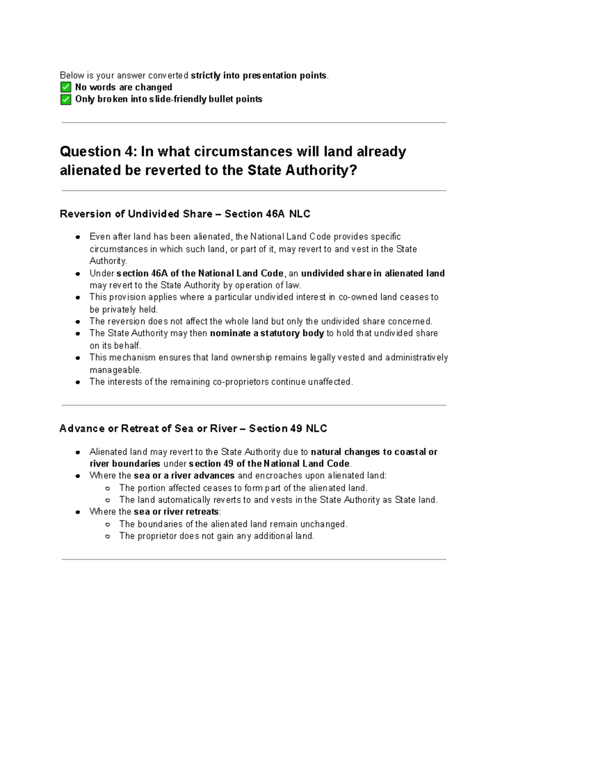 LAND LAW TUTO 4 - Reversion of Alienated Land to State Authority - Studocu