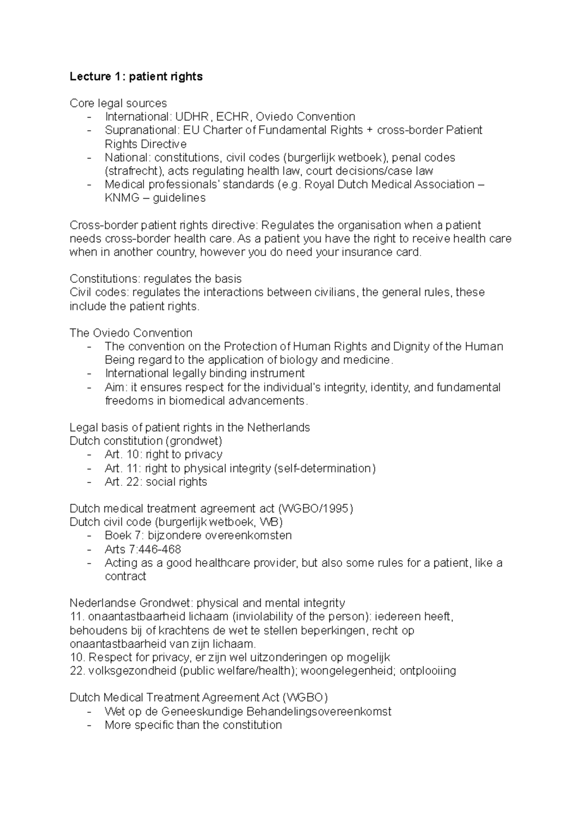 Lecture 1: Patient Rights in Dutch Health Law - DHL Overview - Studeersnel