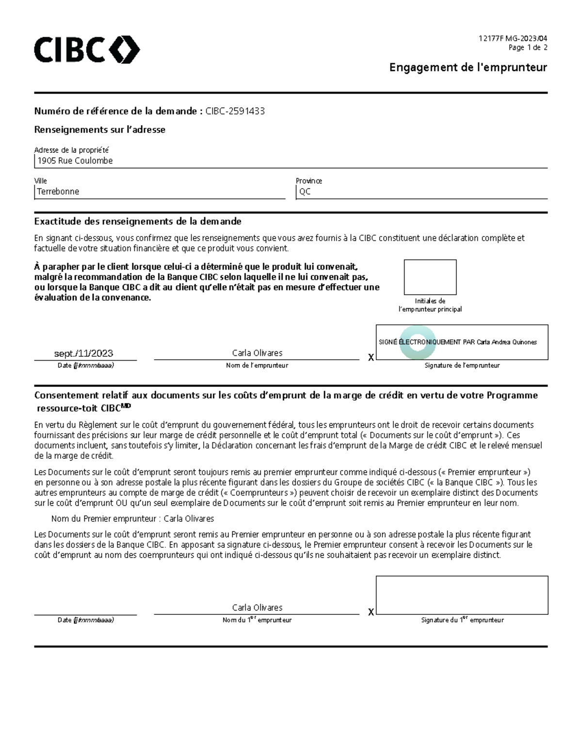 Engagement de l'Emprunteur CIBC - Référence 12177F MG-2023 - Studocu