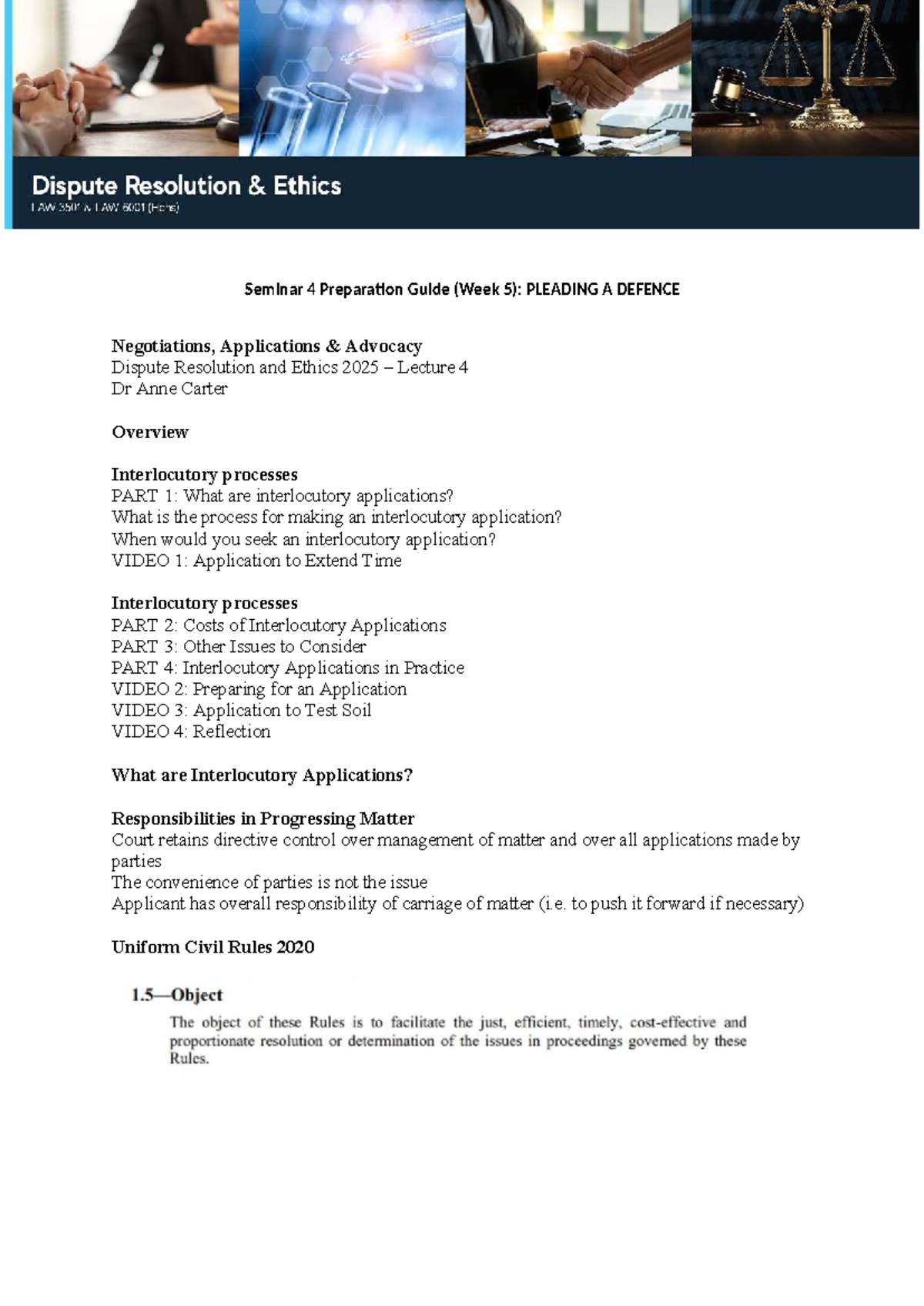 DRE 2025 Seminar 4 Prep Guide: Interlocutory Applications & ADR ...