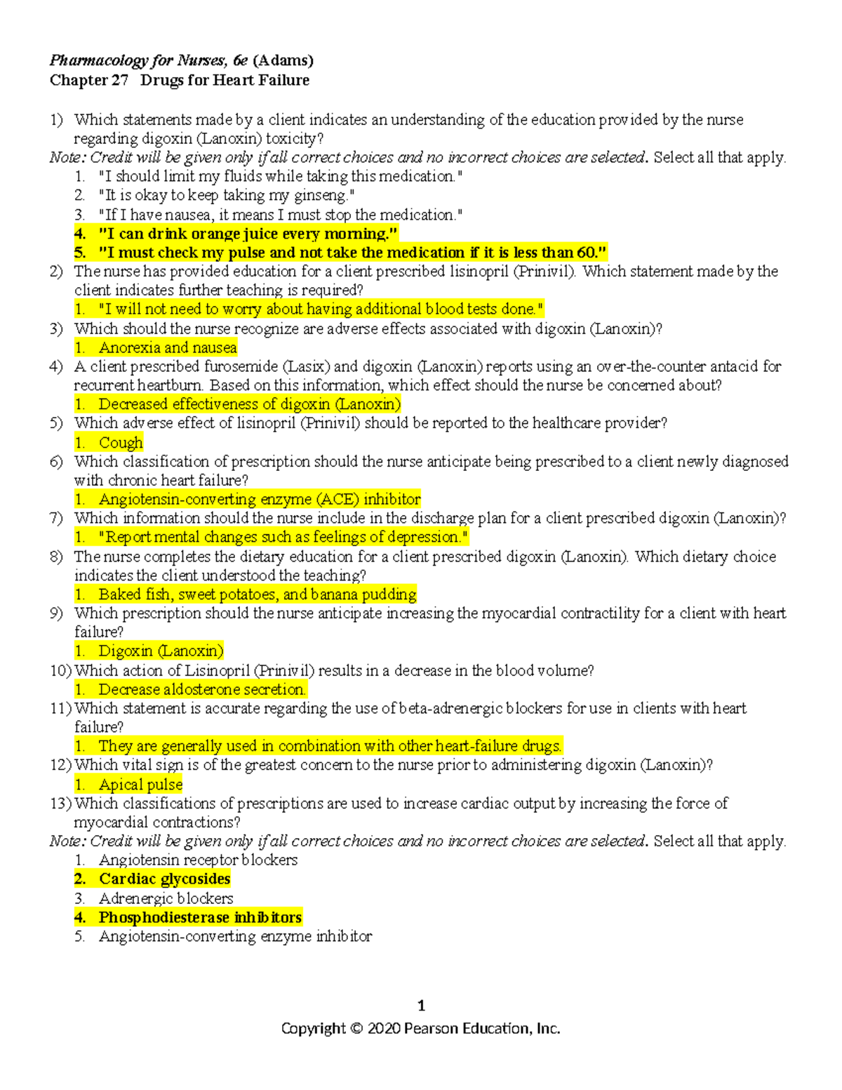 Chapter 27 Heart Failure Medications: Key Concepts and Client Education ...