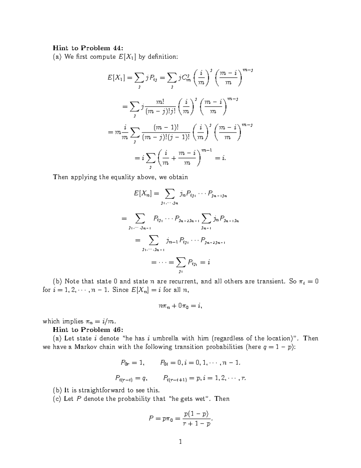 Extra Problems Solution - Hint to Problem 44: (a) We first computeE[X 1 ...
