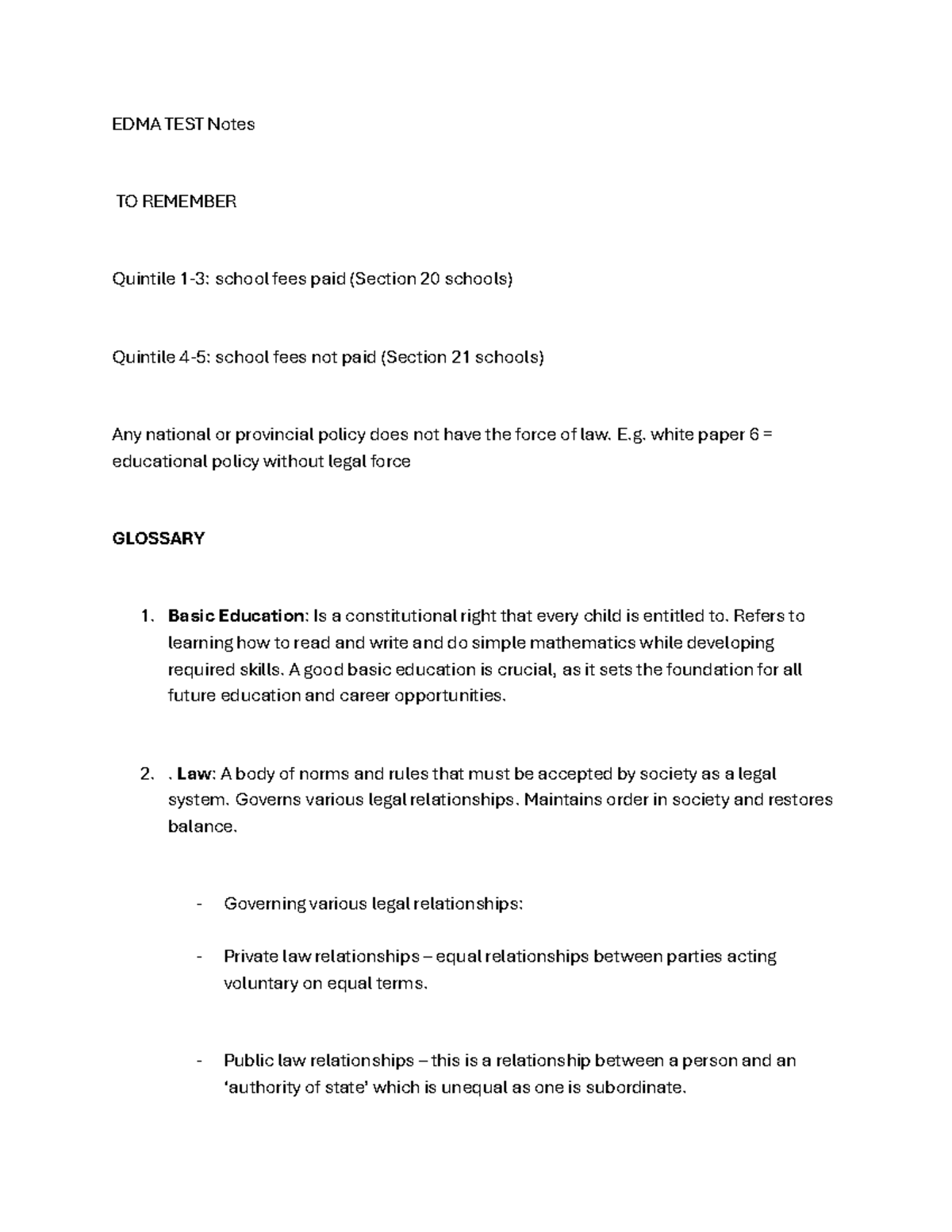 EDMA TEST Notes: Key Concepts and Legal Principles Explained - Studocu
