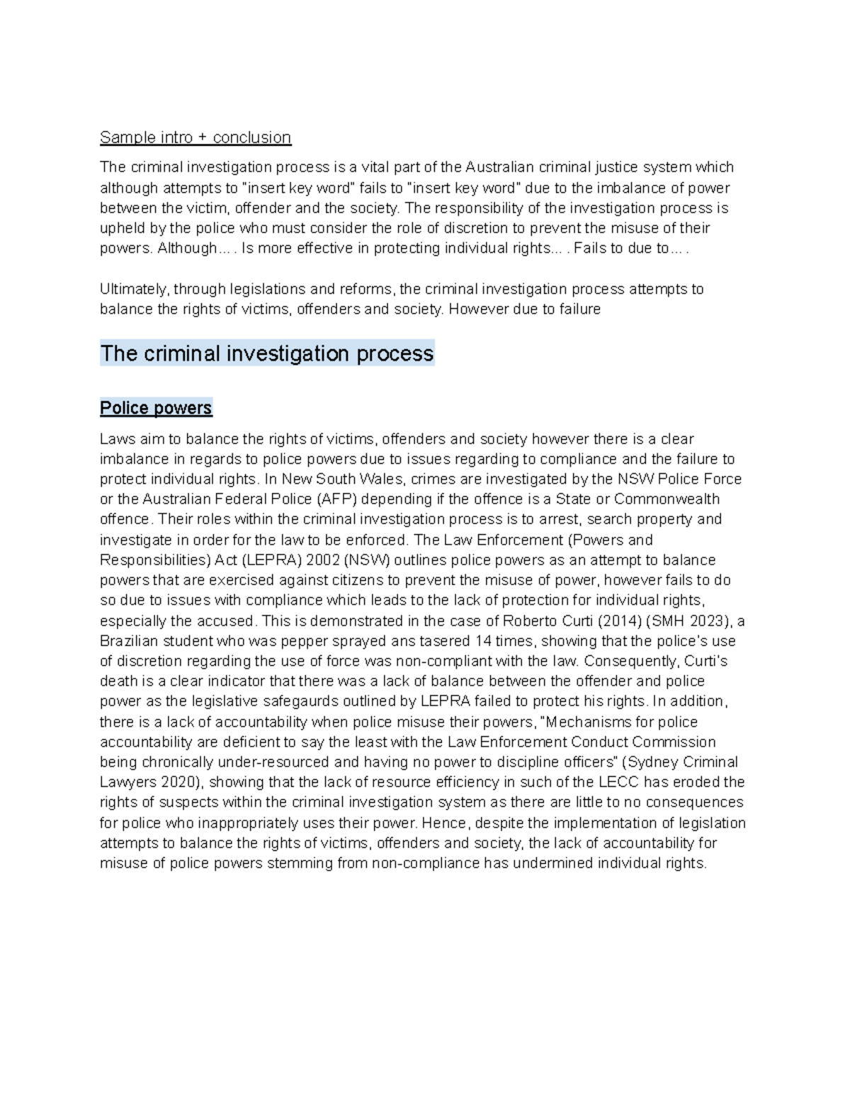 12LEGAL - Sample Essays on the Criminal Investigation Process - Studocu