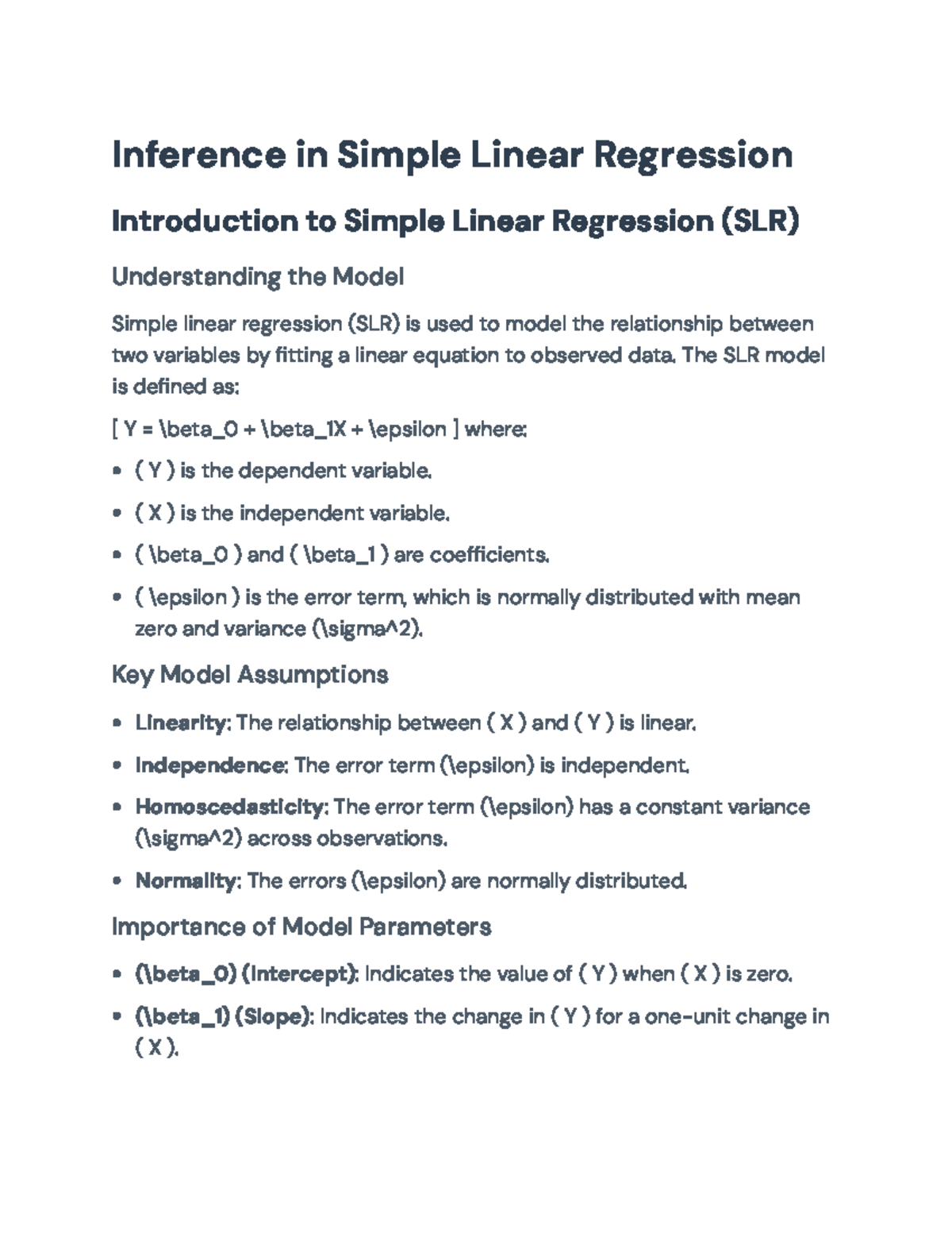 Inference in Simple Linear Regression (SLR) - Key Concepts and ...