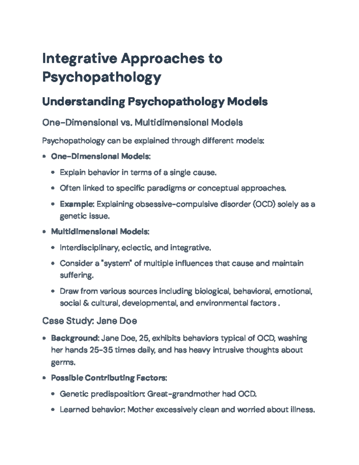 Understanding Multidimensional Models of Psychopathology (Course Code ...