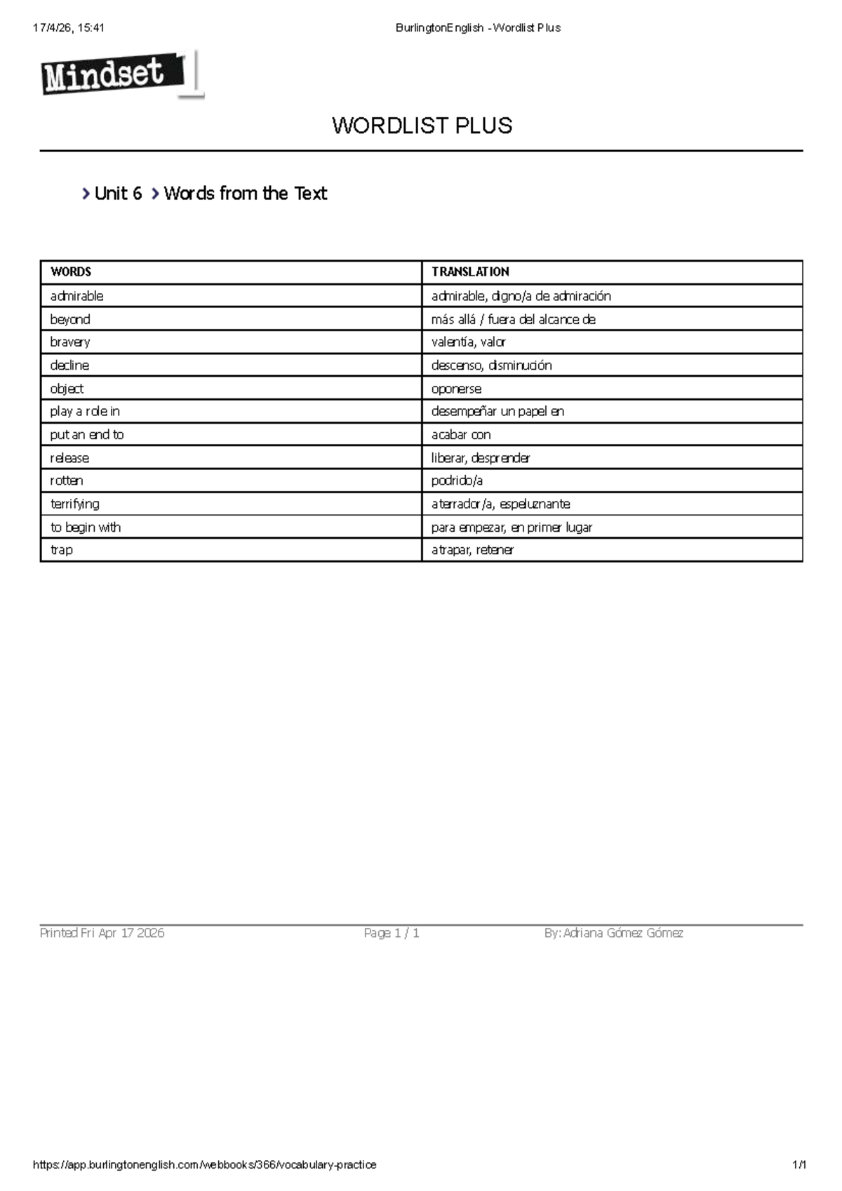 Unit 6 Vocabulary Wordlist - BurlingtonEnglish - Studocu