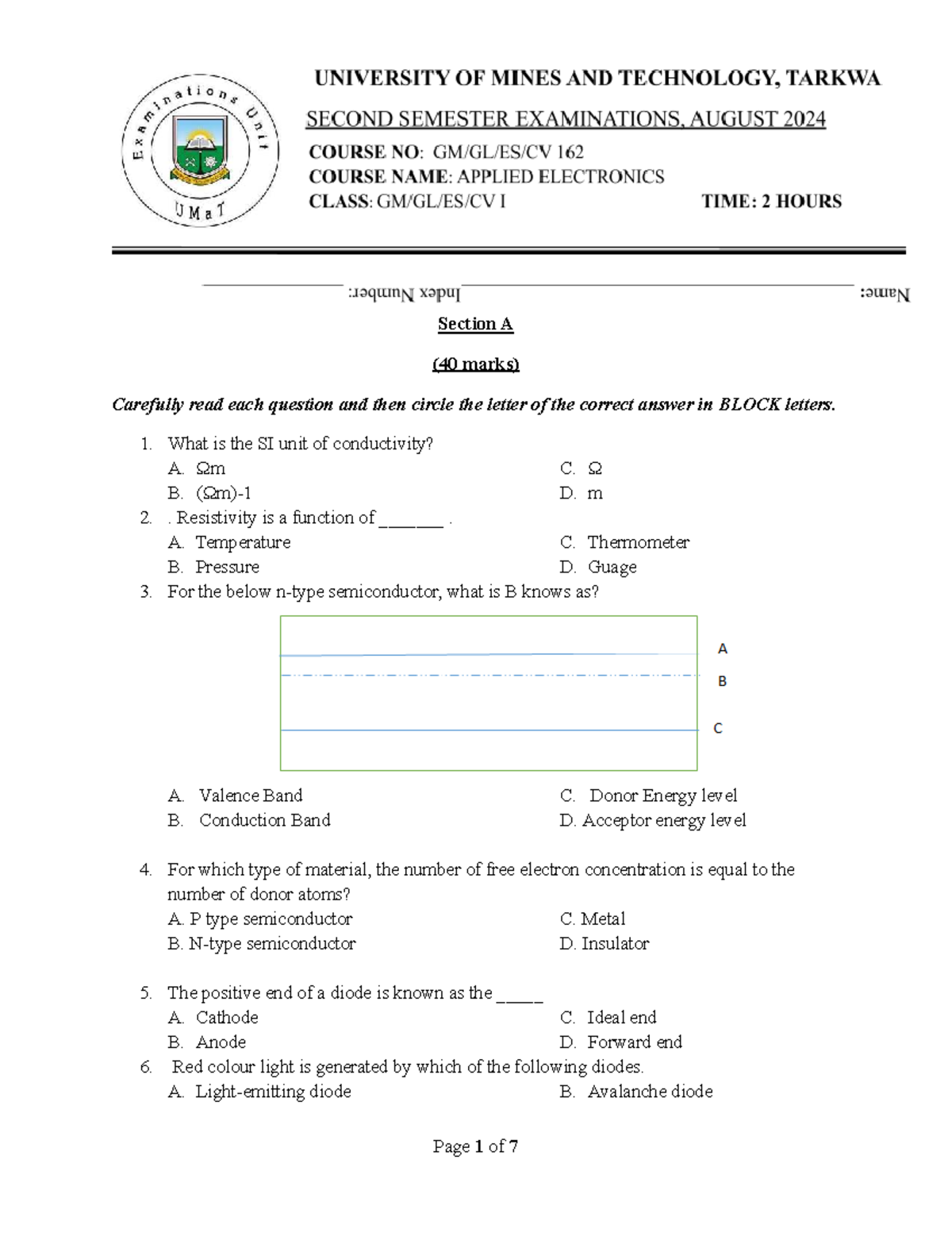 Applied Electronics 162 - Section A & B Exam Questions and Answers ...