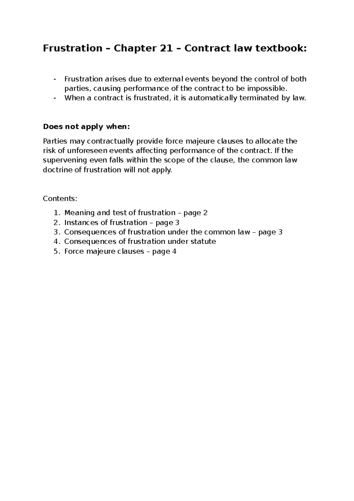 Frustration in Contract Law: Lecture Notes for Exam (LAW 101) - Studocu