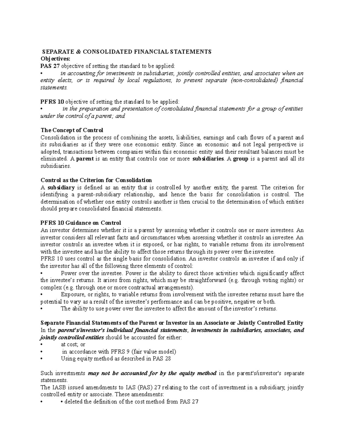 Separate and Consolidated Financial Statements Overview (ACCT 101 ...