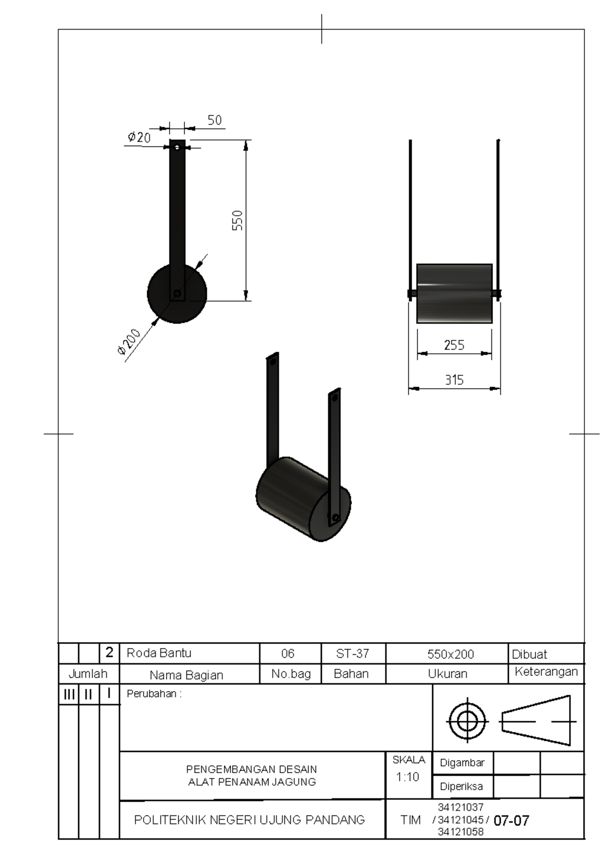 Roda bantu Drawing v0 - Gambar teknik komponen tugas akhir - teknik ...