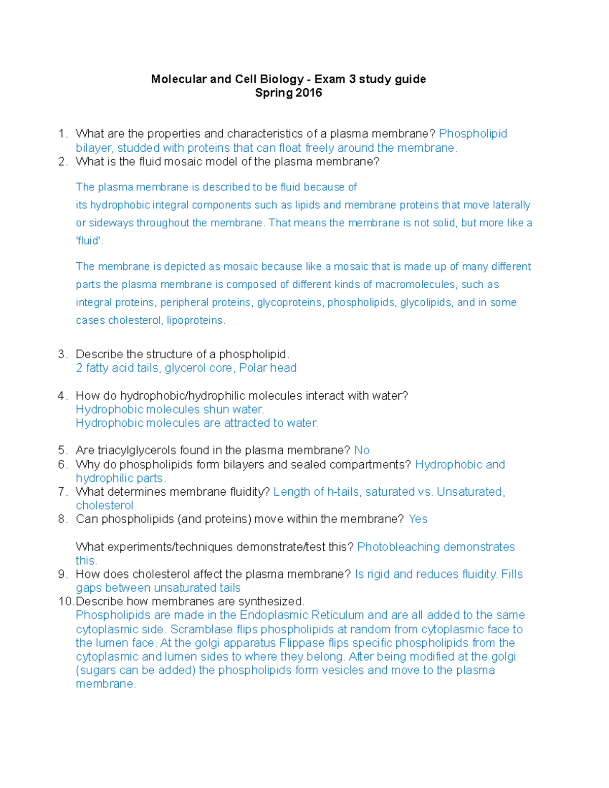 Mo Cell Exam3 Notes - Molecular and Cell Biology - Exam 3 study guide ...