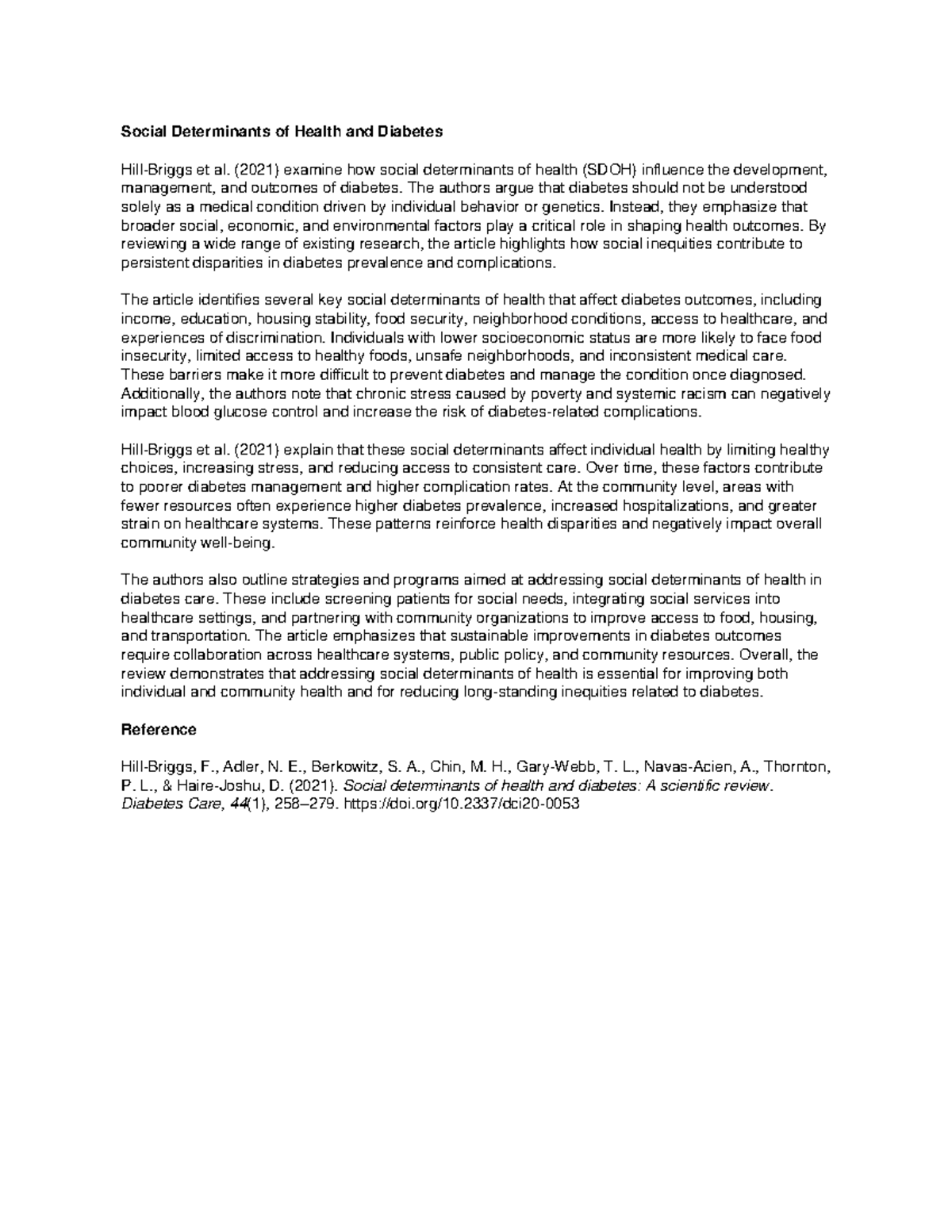 Social Determinants of Health & Diabetes: A Review (2021) - Studocu