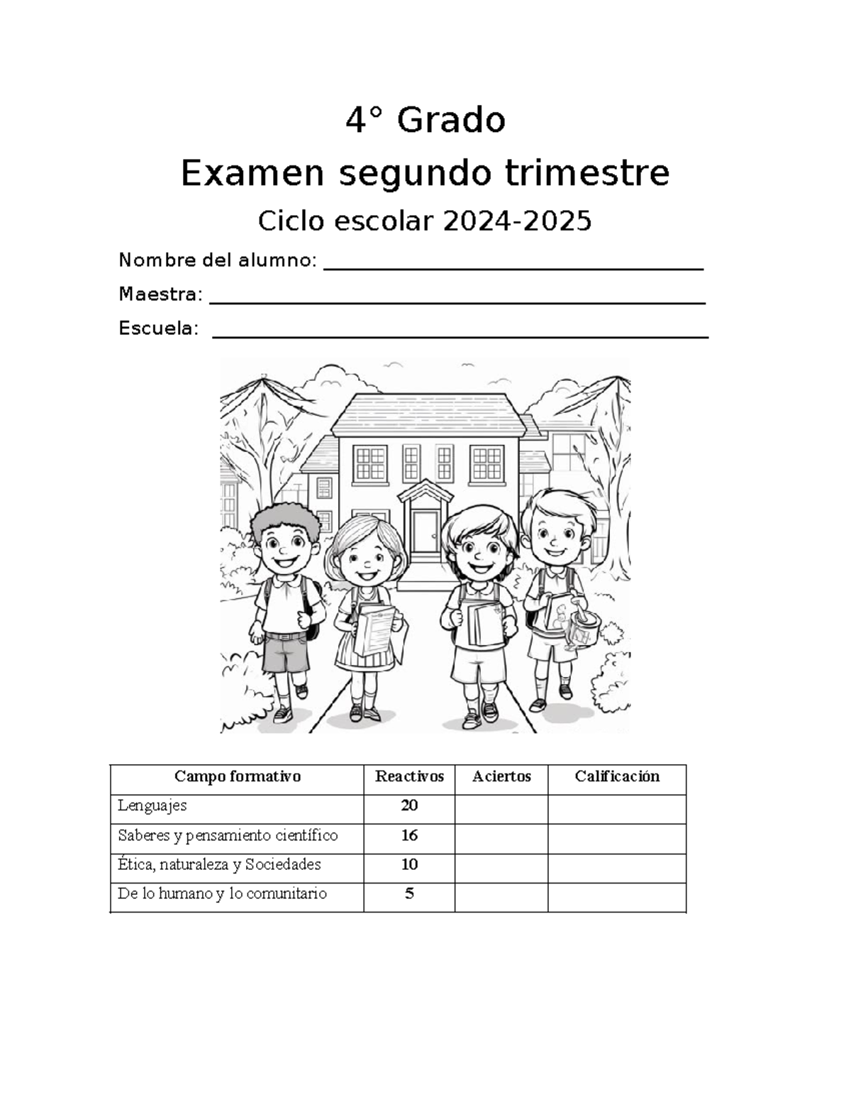 Examen Segundo Trimestre 4° Grado - Ciclo Escolar 2024 - Studocu