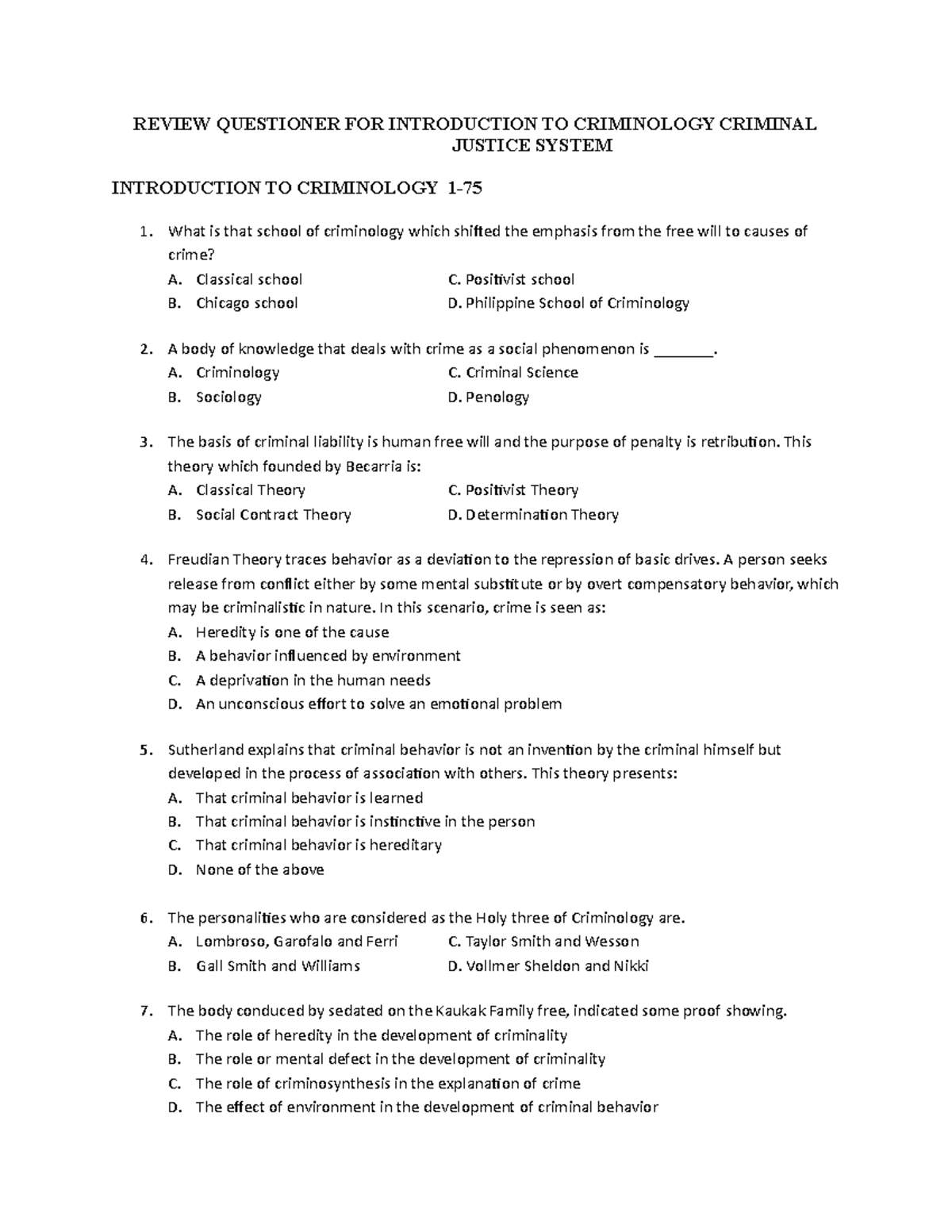 REVIEWER ON INTRODUCTION TO CRIMINOLOGY 42001 1036 - Studocu
