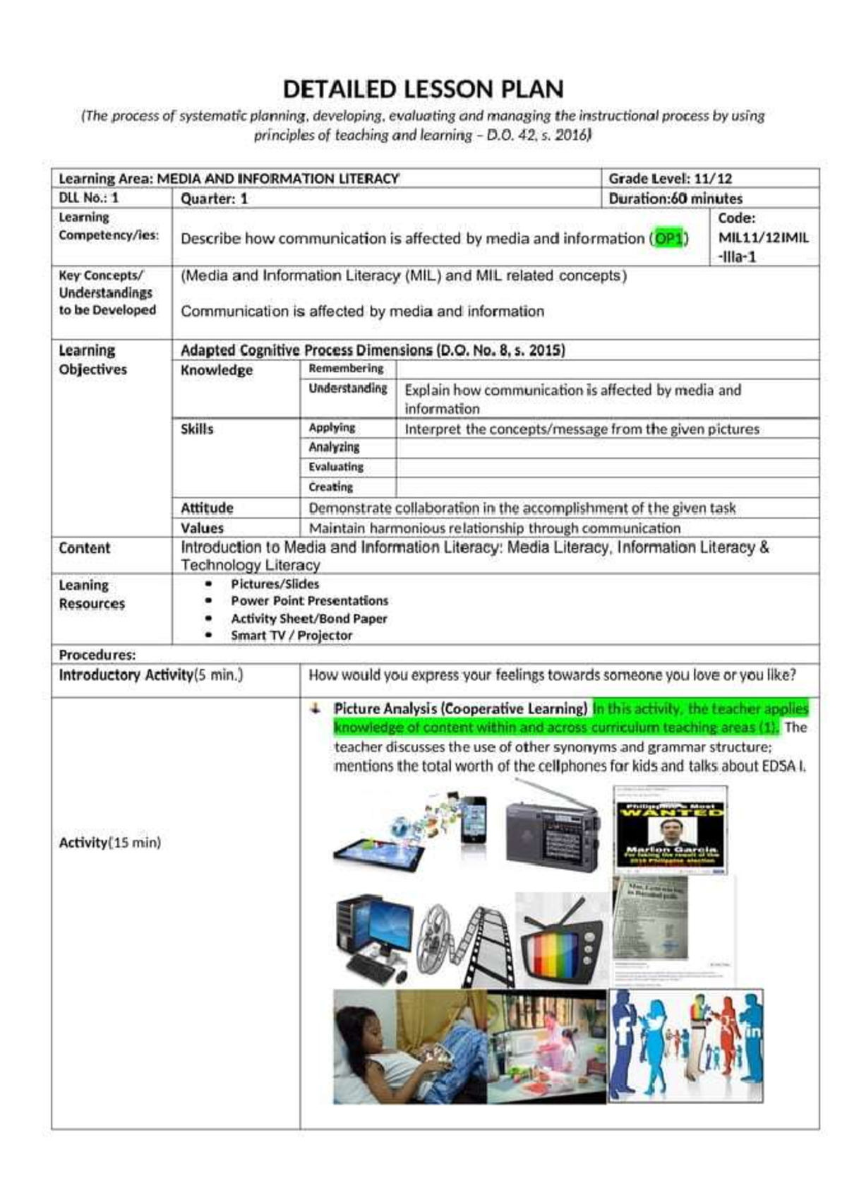 MIL DLP Q1W1 - Detailed Lesson Plan on Media and Communication - Studocu