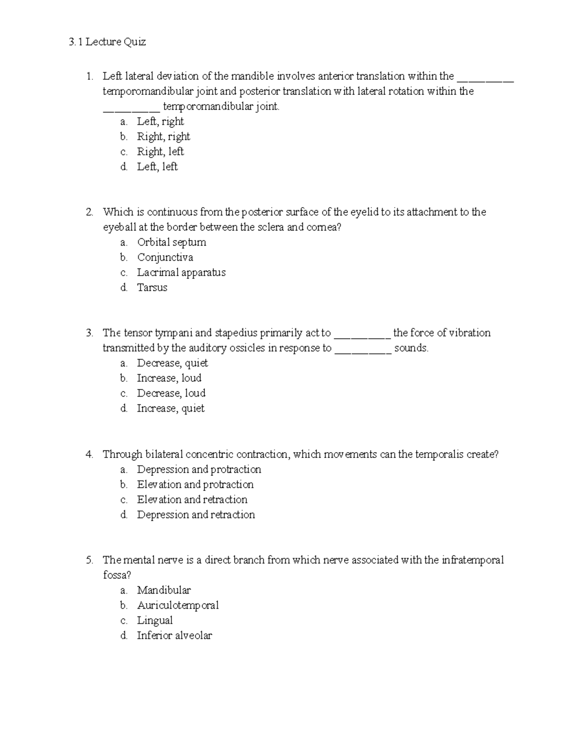 Final Exam Review: Anatomy & Physiology of Head & Neck (ANAT 310) - Studocu