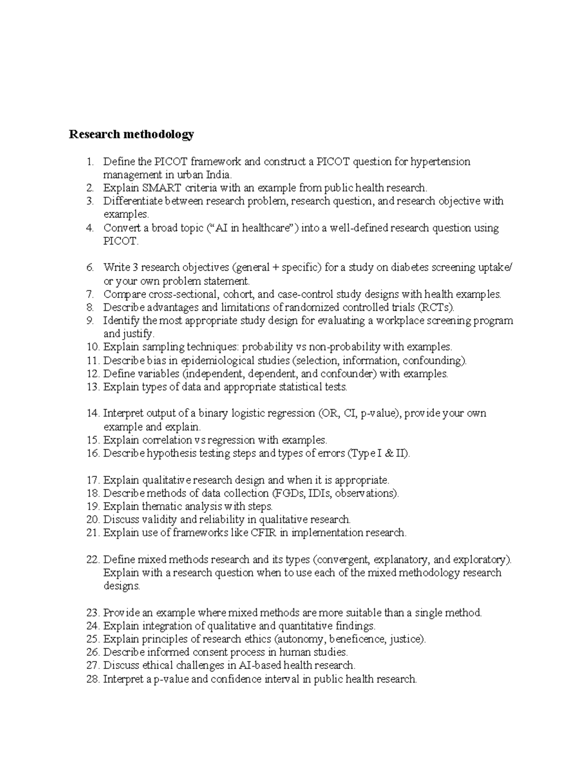 Research Methodology: PICOT Framework & Study Design Insights - Studocu